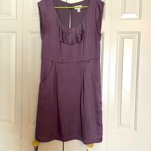 Ann Taylor Purple Pleated Scoop Neck Midi Dress